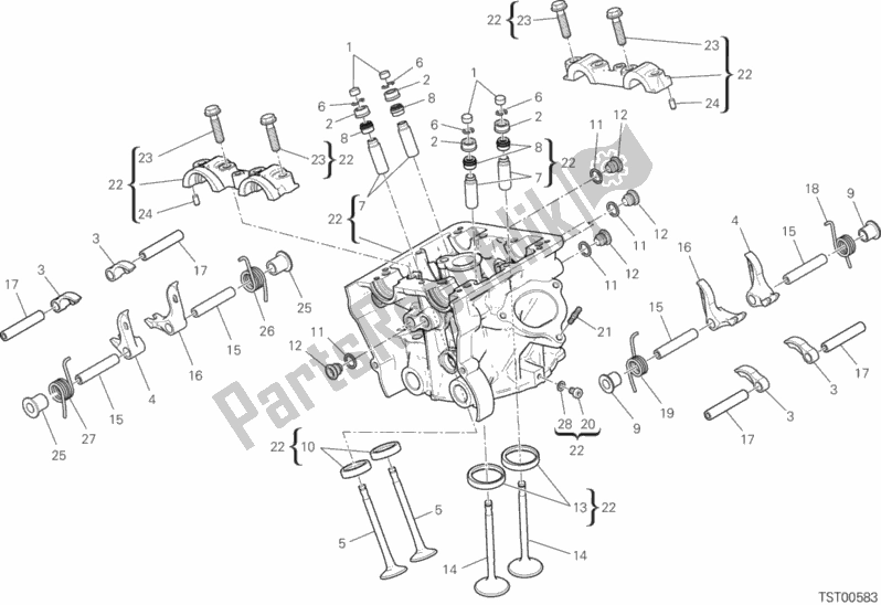 Alle onderdelen voor de Verticale Cilinderkop van de Ducati Multistrada 950 Touring 2017